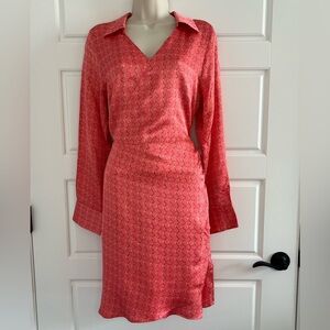 Esqualo Coral Chain Link Design Collared V Neck Cuff Sleeve Dress Contemporary 8